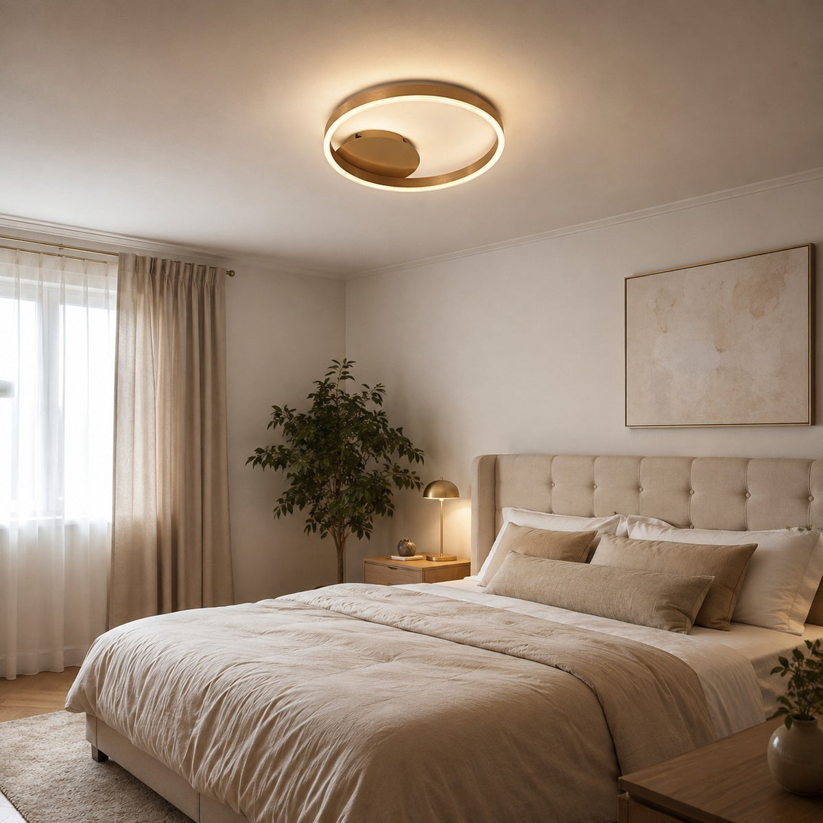 Lustre Chambre Anneaux Doree - ambiance chambre