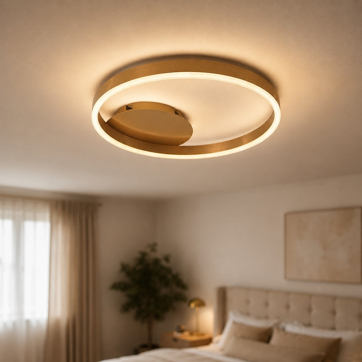 Lustre Chambre Anneaux Doree - vue rapprochee