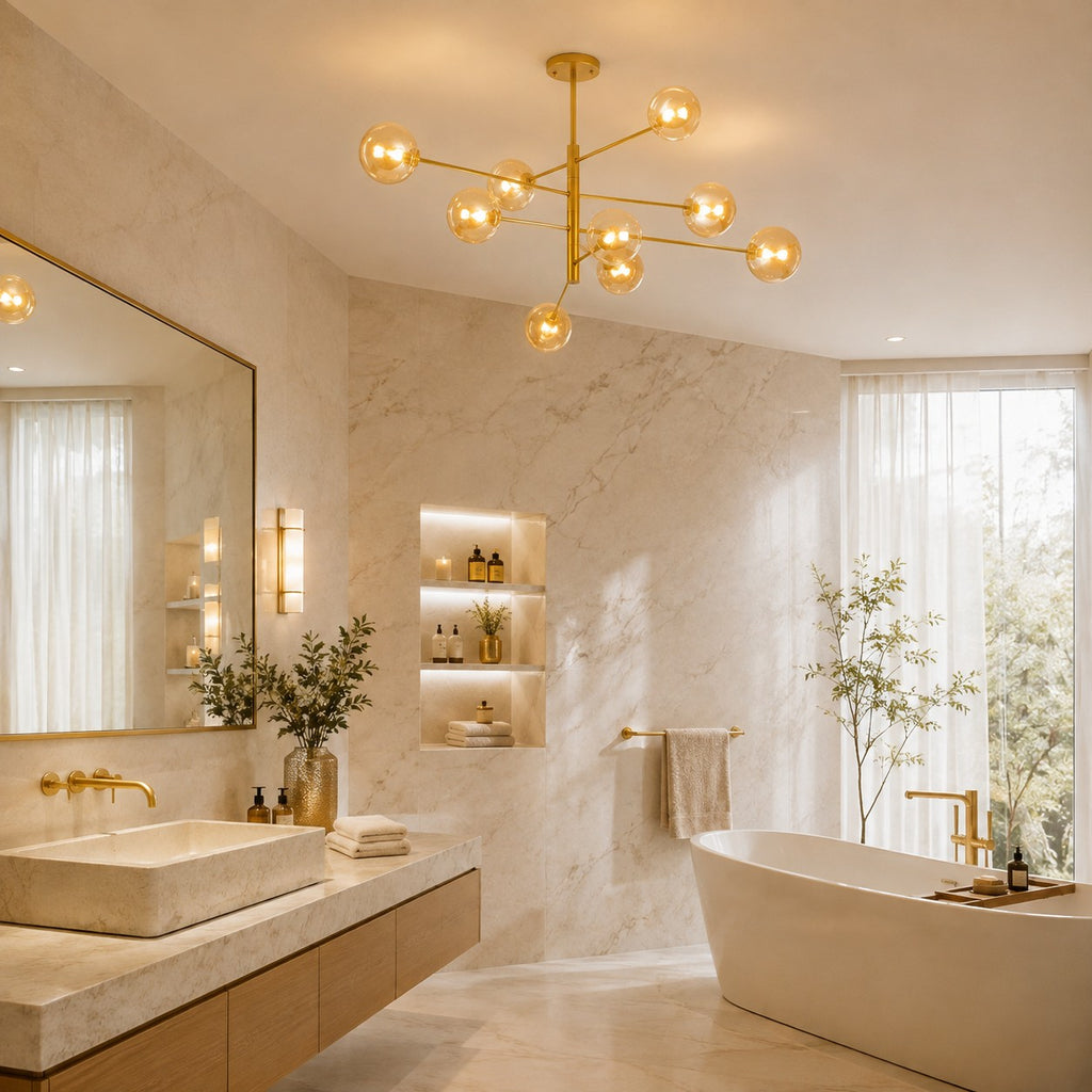 Lustre Salle de bain Boule Doree - ambiance