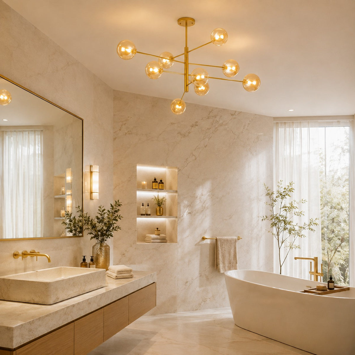 Lustre Salle de bain Boule Doree - ambiance