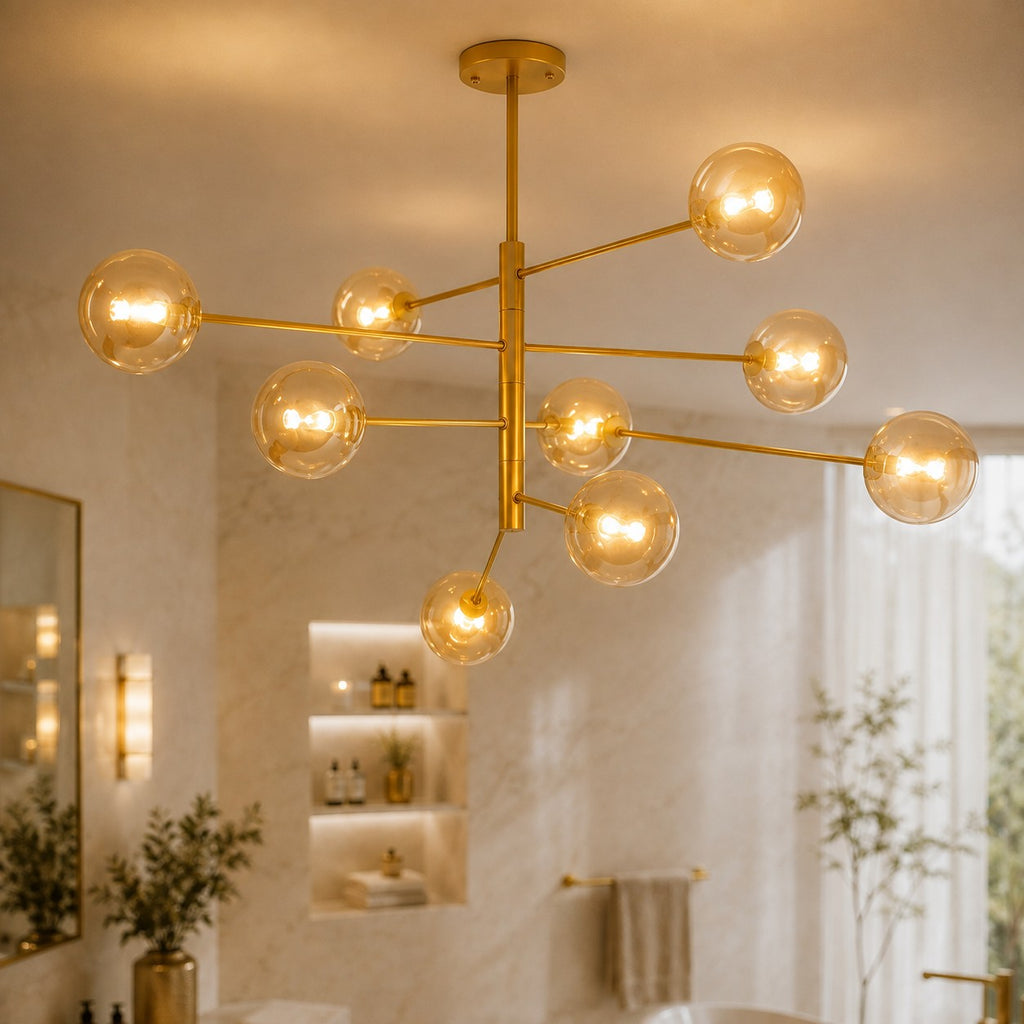 Lustre Salle de bain Boule Doree - vue rapprochee