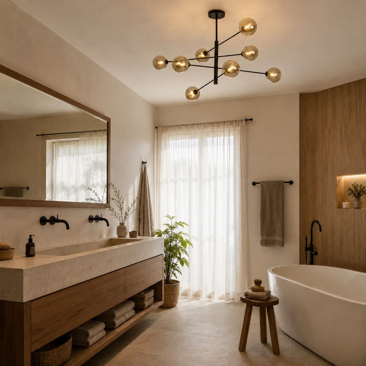 Lustre Salle de bain Boule Noir - ambiance