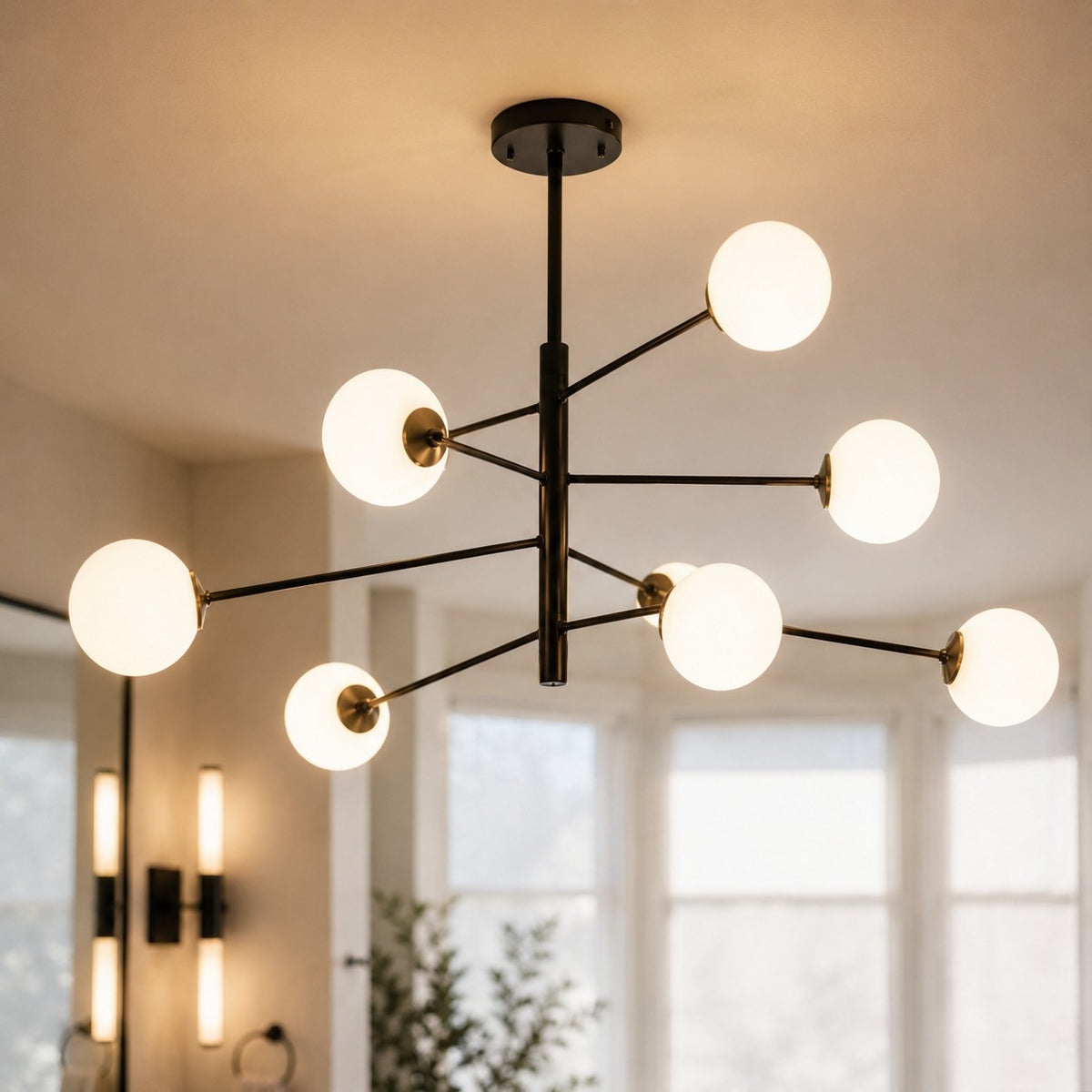 Lustre Salle de bain Boule Noir-blanc - vue rapprochee