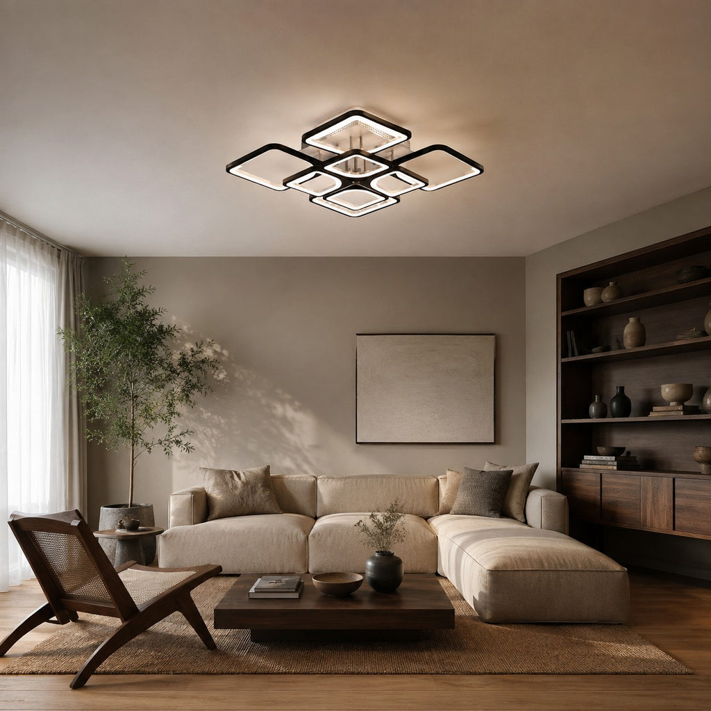 Lustre Moderne Carre Noir - ambiance salon