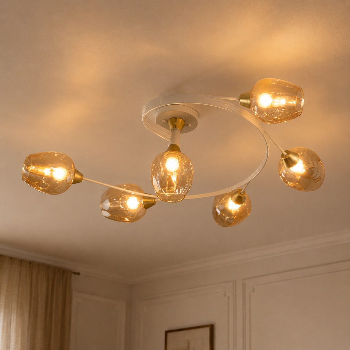 Lustre Chambre Courbe Blanc - vue rapprochee