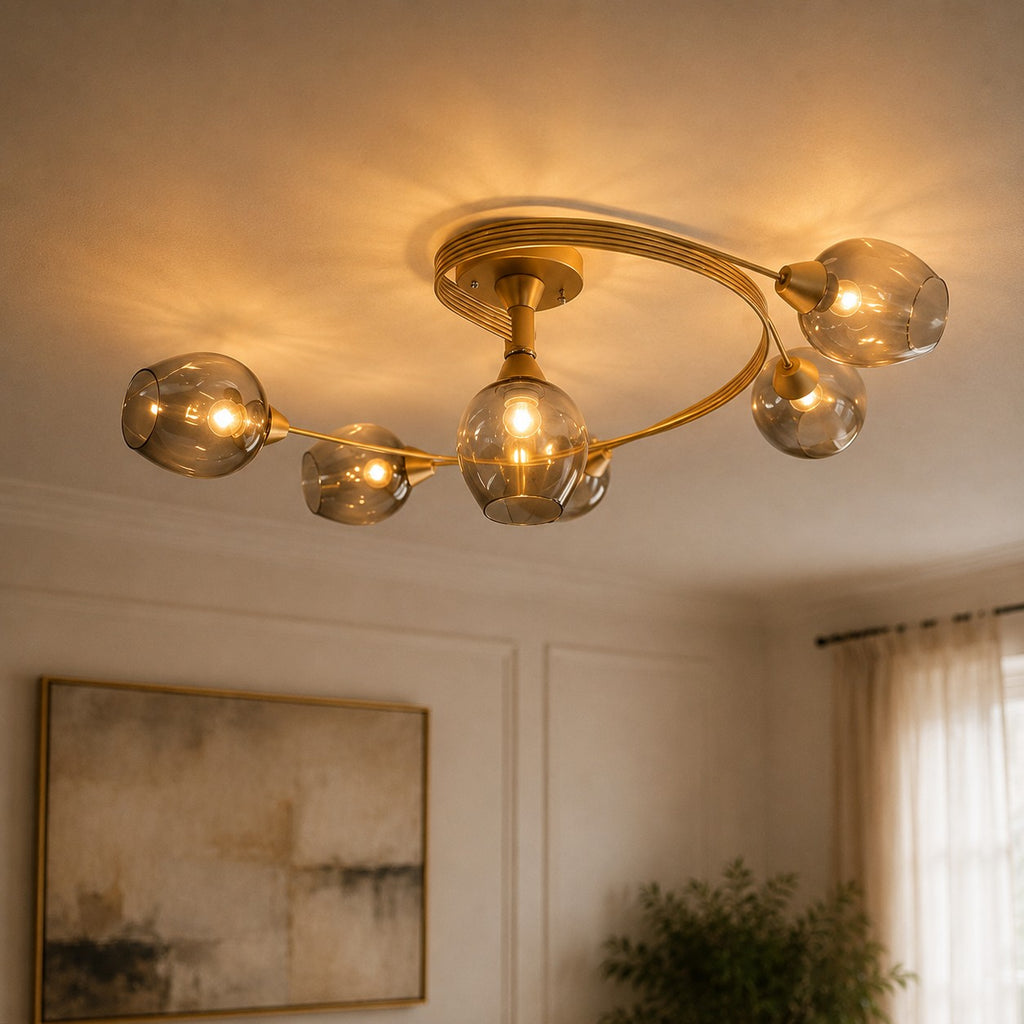 Lustre Chambre Courbe Doree - vue rapprochee