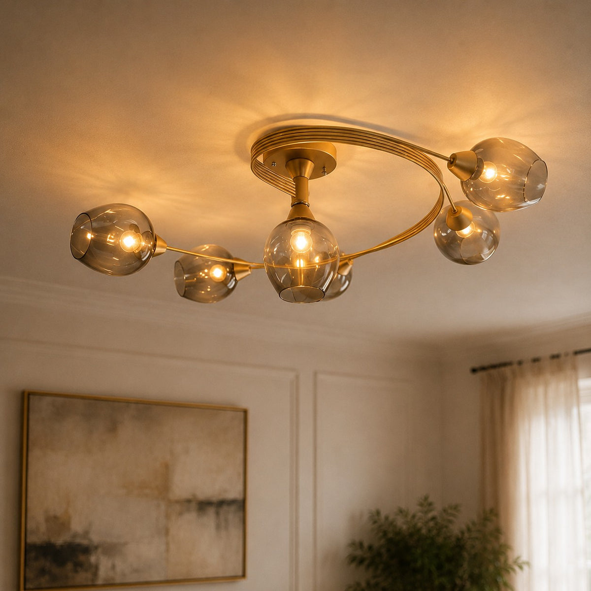 Lustre Chambre Courbe Doree - vue rapprochee