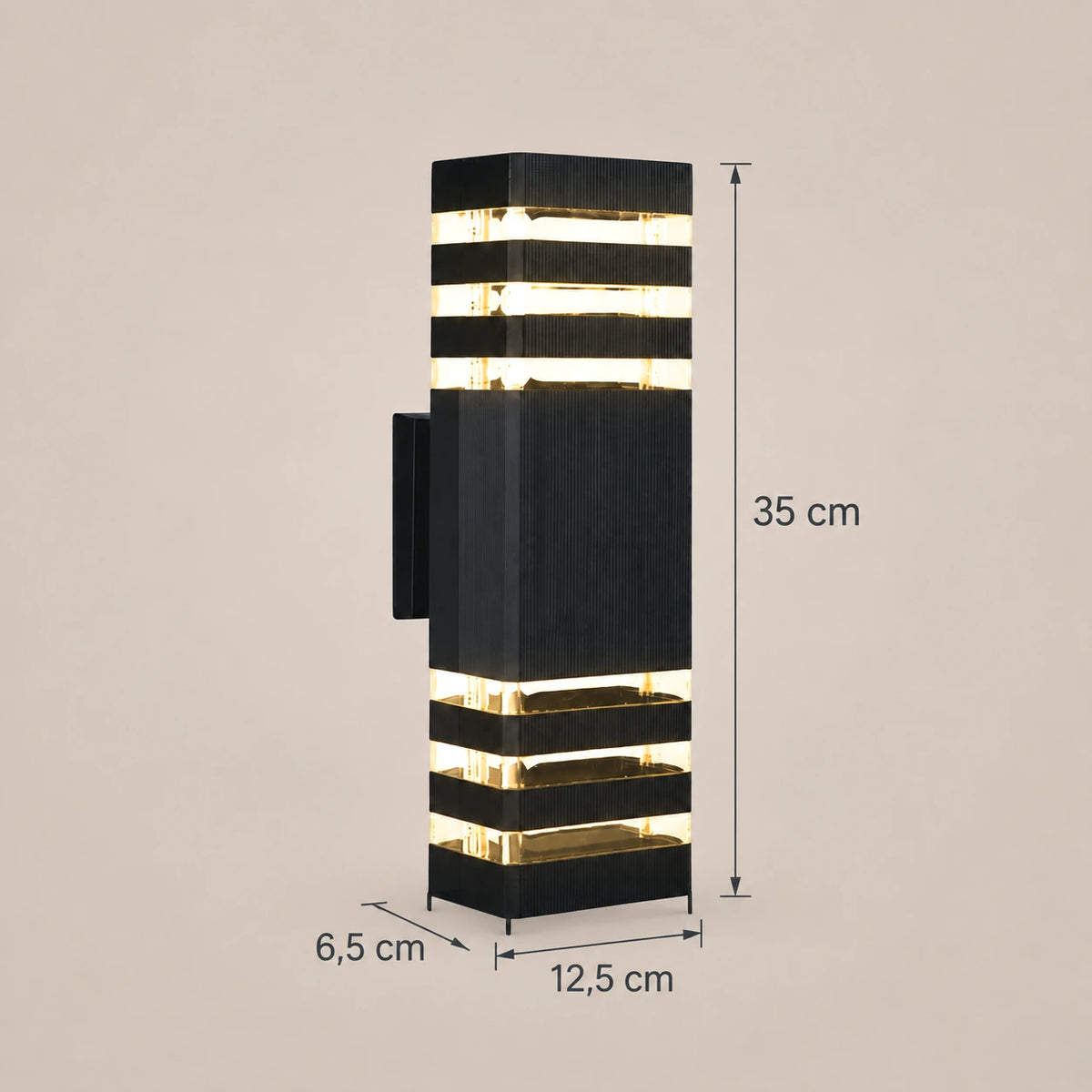 Lustre Extérieur Rectangle Noir - dimensions