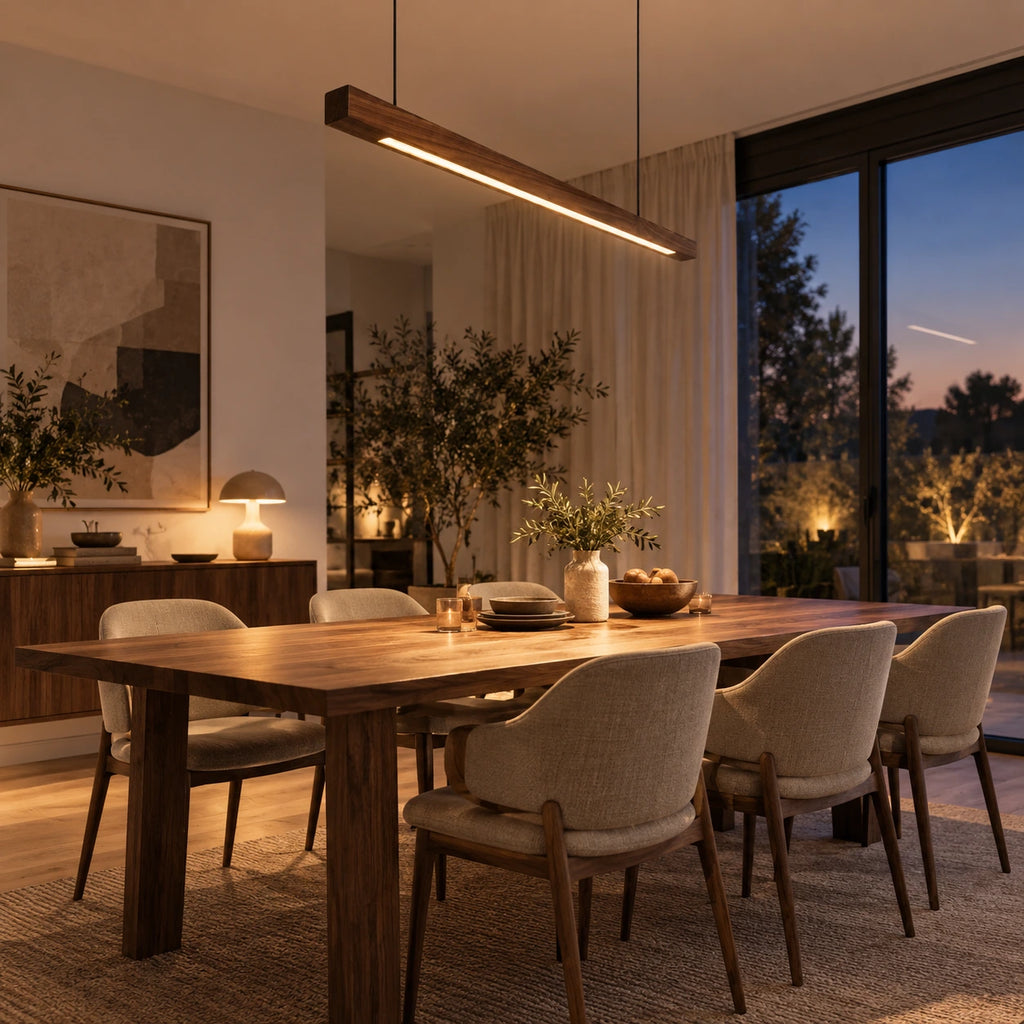Lustre Moderne Barre Bois - ambiance