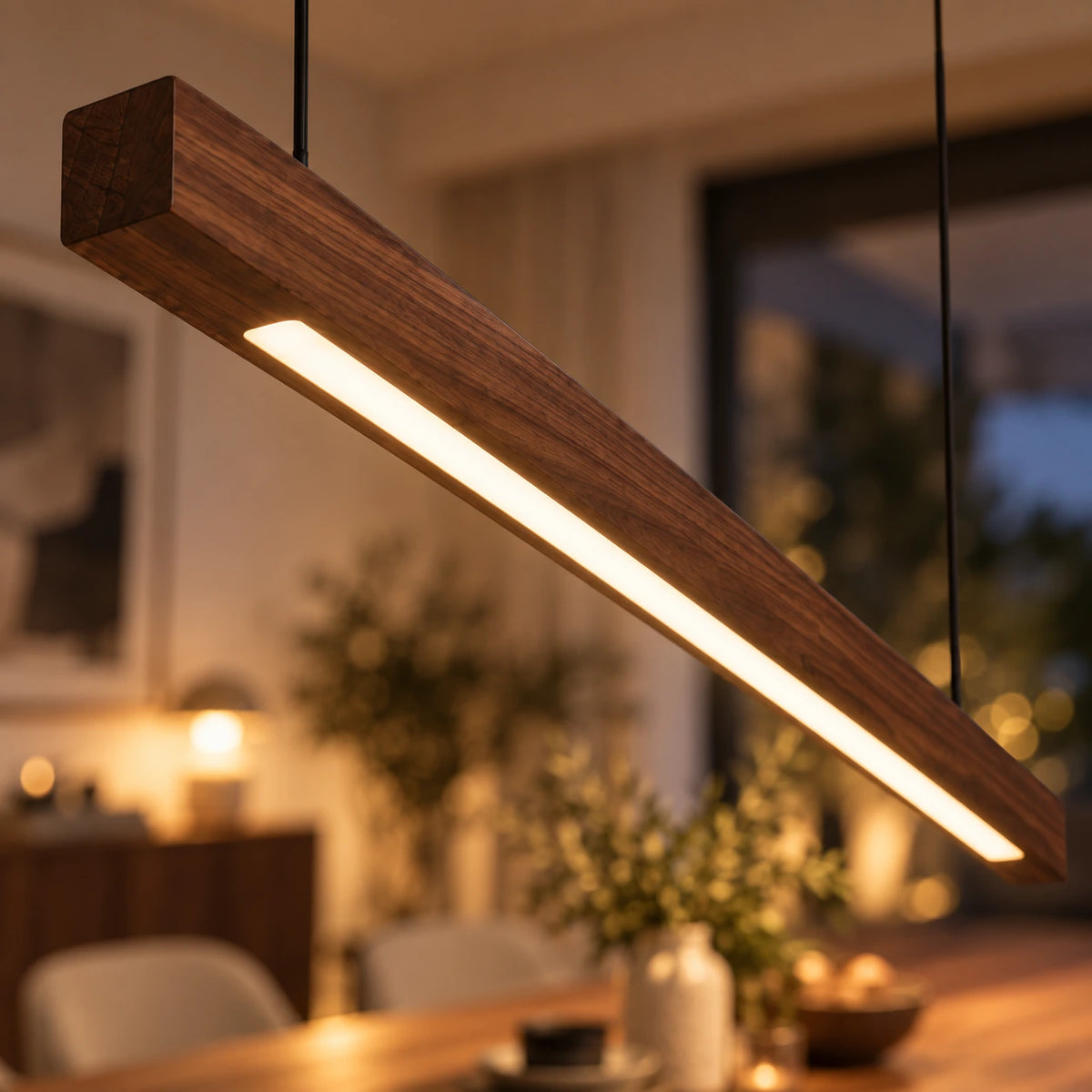 Lustre Moderne Barre Bois - zoom