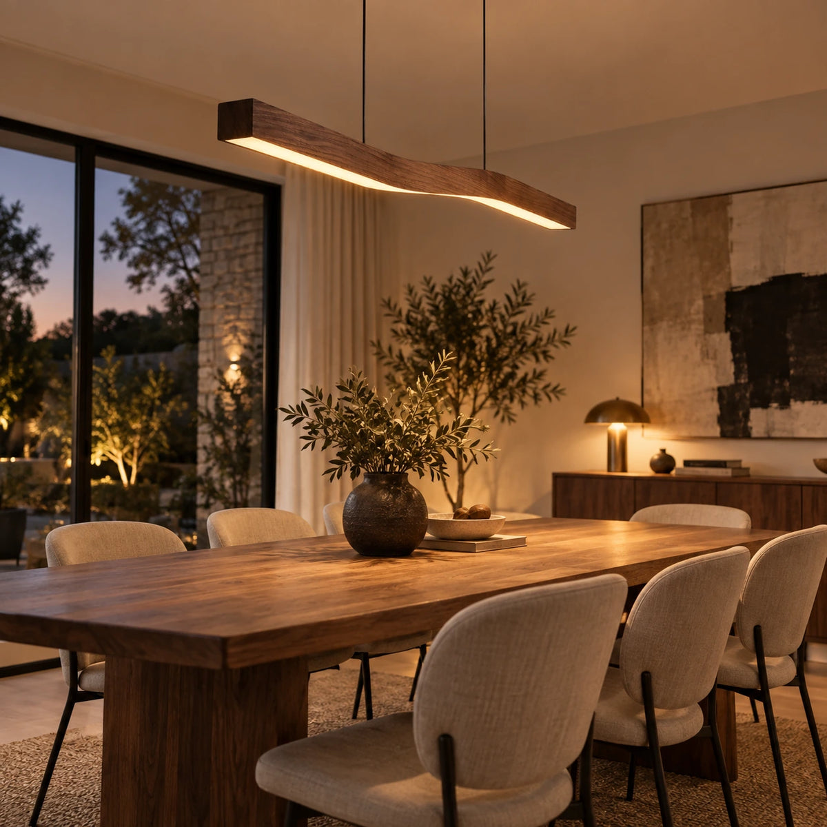 Lustre Moderne Courbe Bois - ambiance