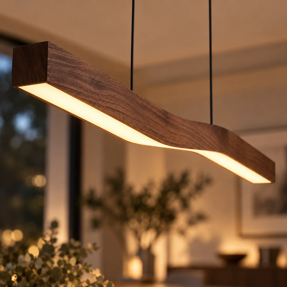 Lustre Moderne Courbe Bois - zoom