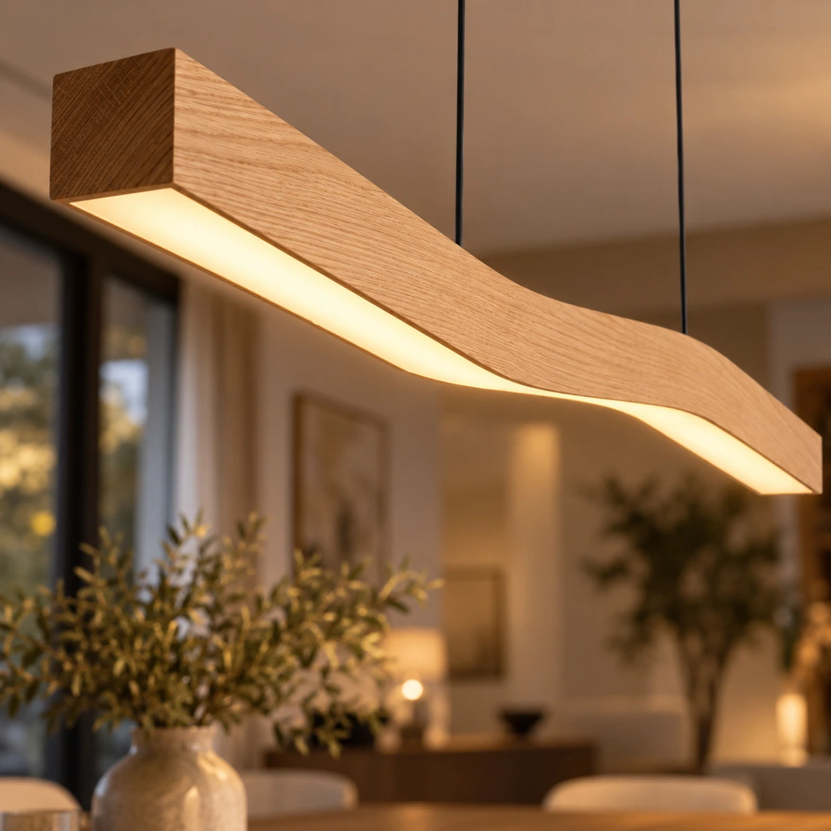 Lustre Moderne Courbe Bois claire - zoom