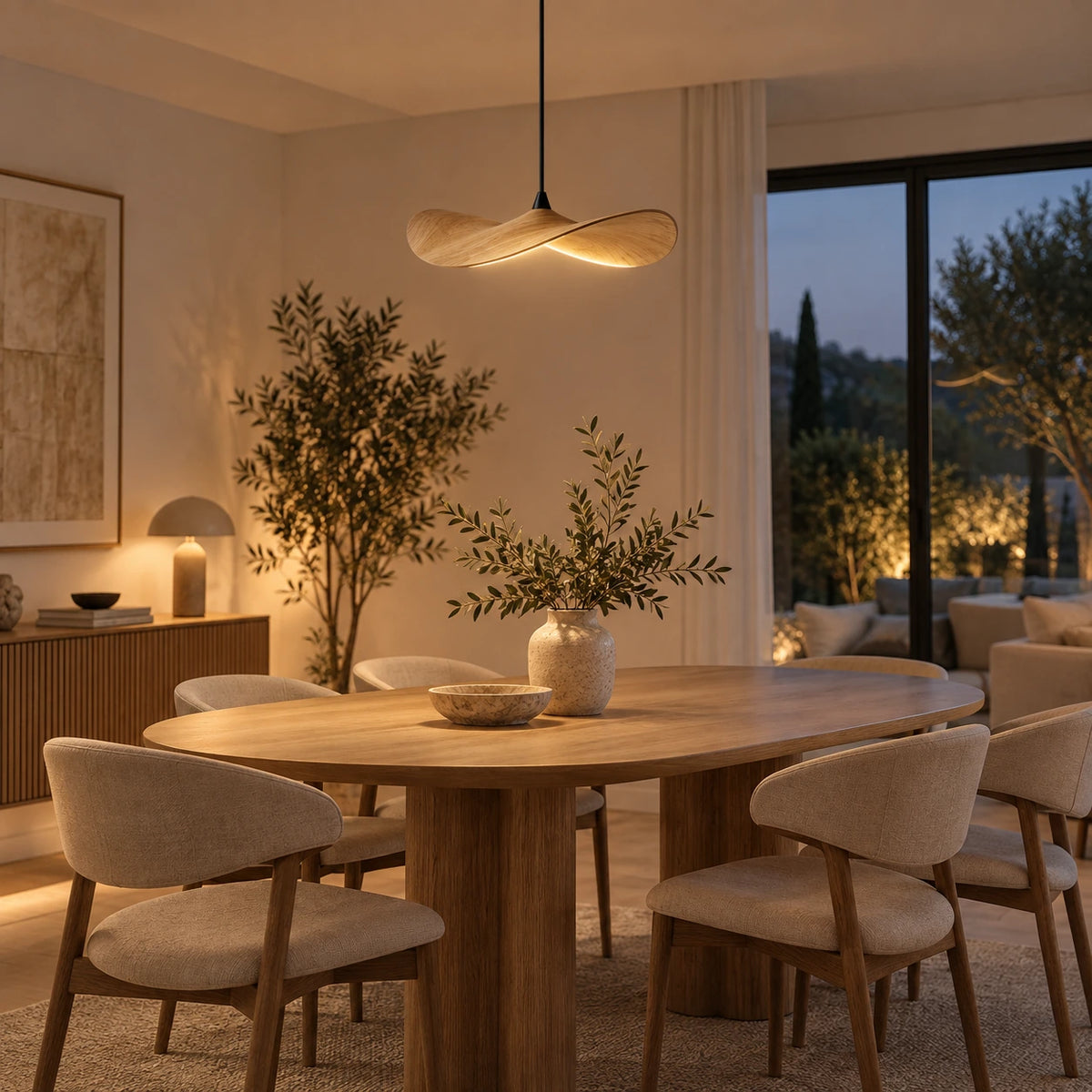 Lustre Bois Simple Feuille claire - ambiance