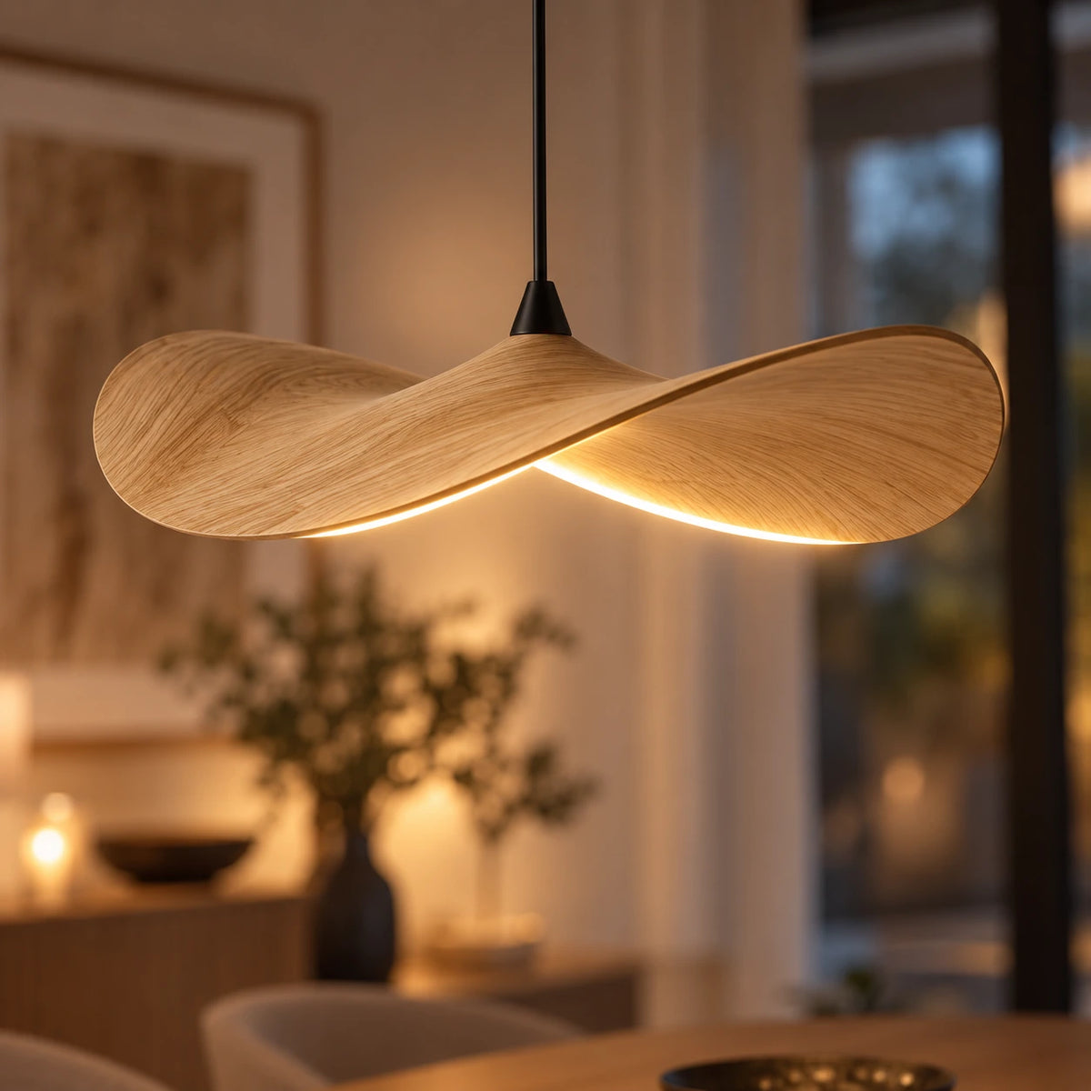 Lustre Bois Simple Feuille claire - zoom