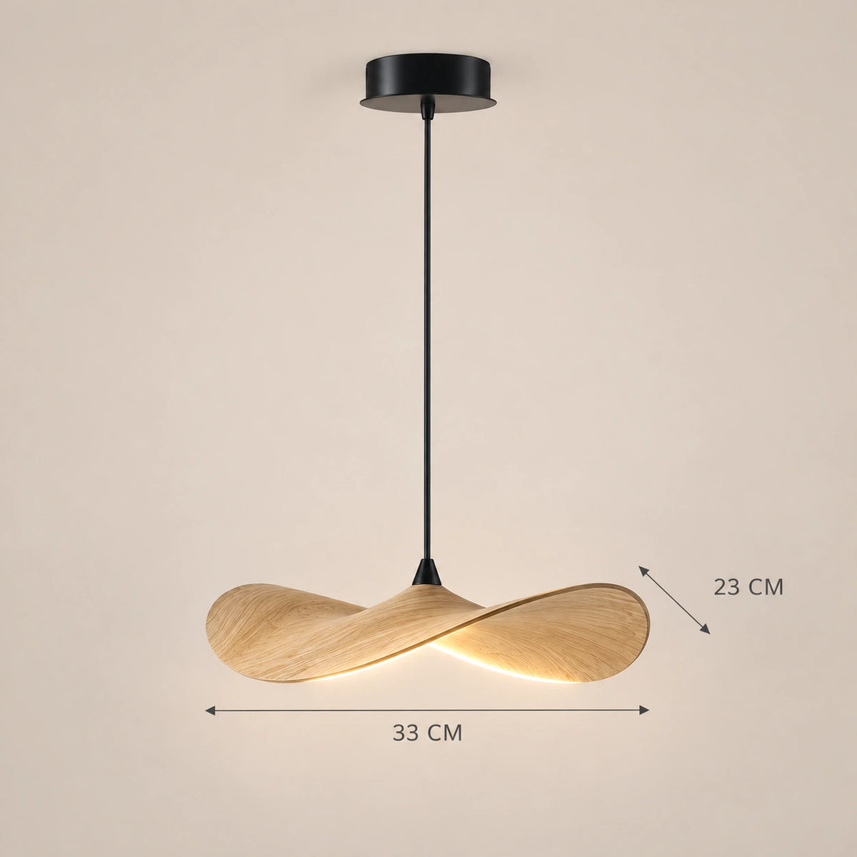 Lustre Bois Simple Feuille claire - dimensions