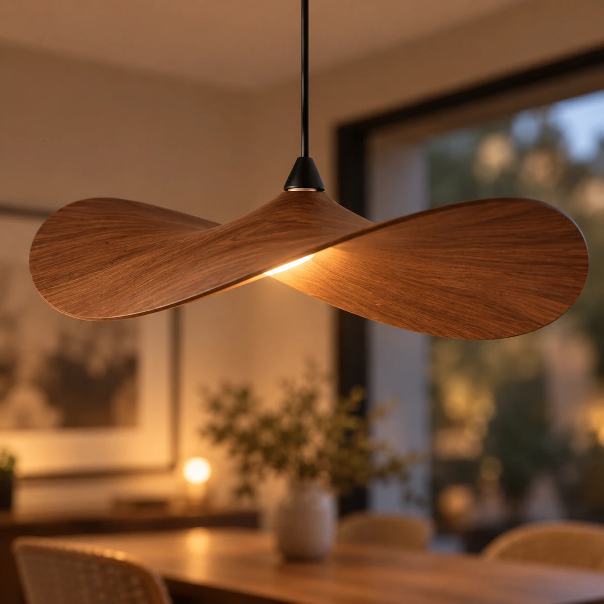 Lustre Bois Simple Feuille - zoom