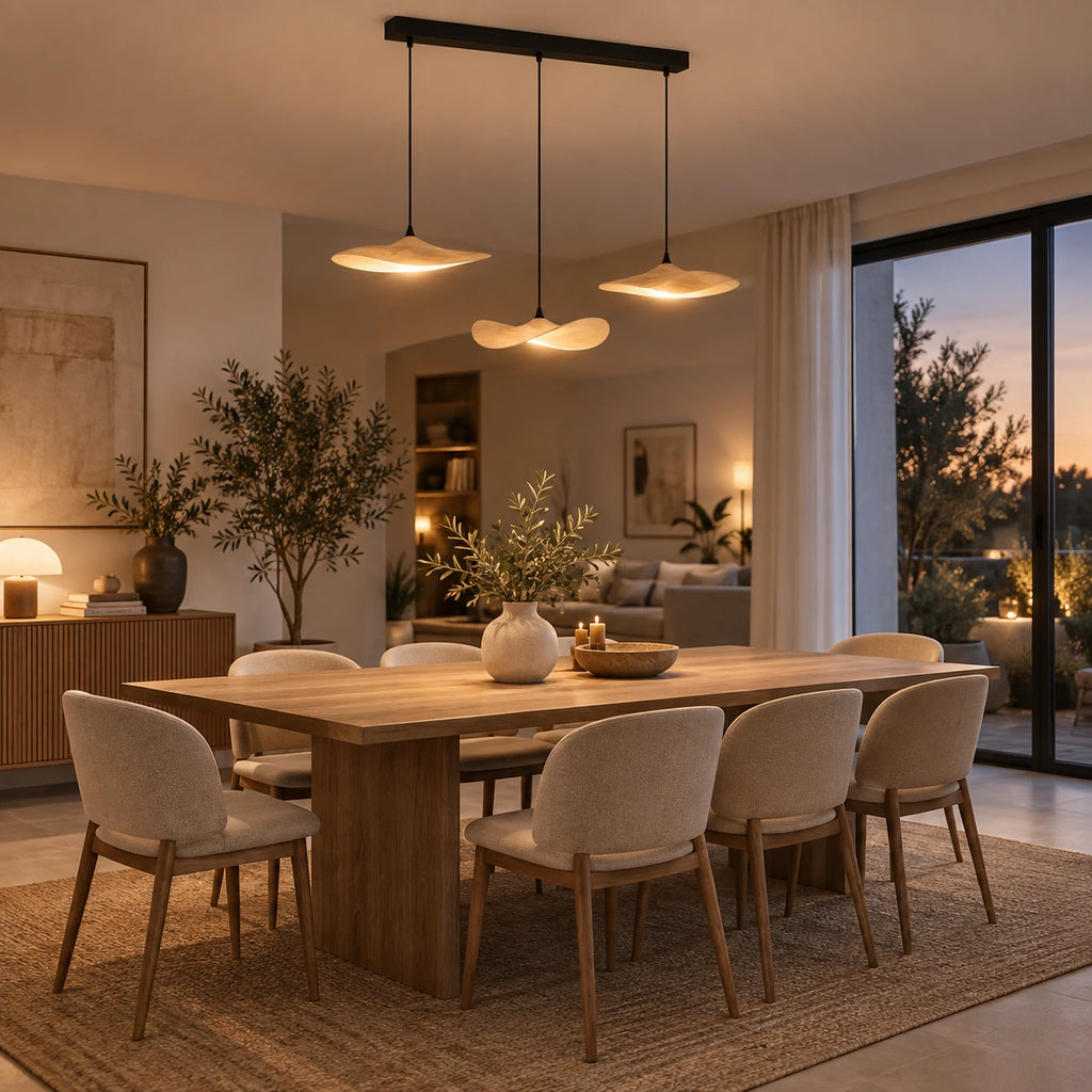 Lustre Bois 3 Feuilles claire - ambiance