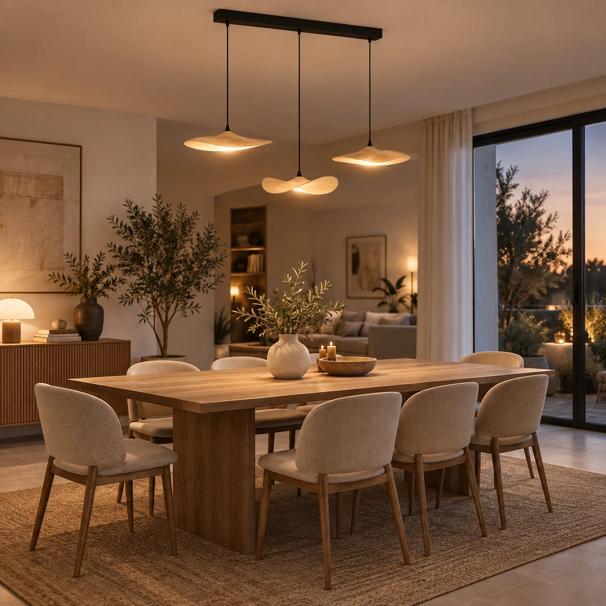 Lustre Bois 3 Feuilles claire - ambiance