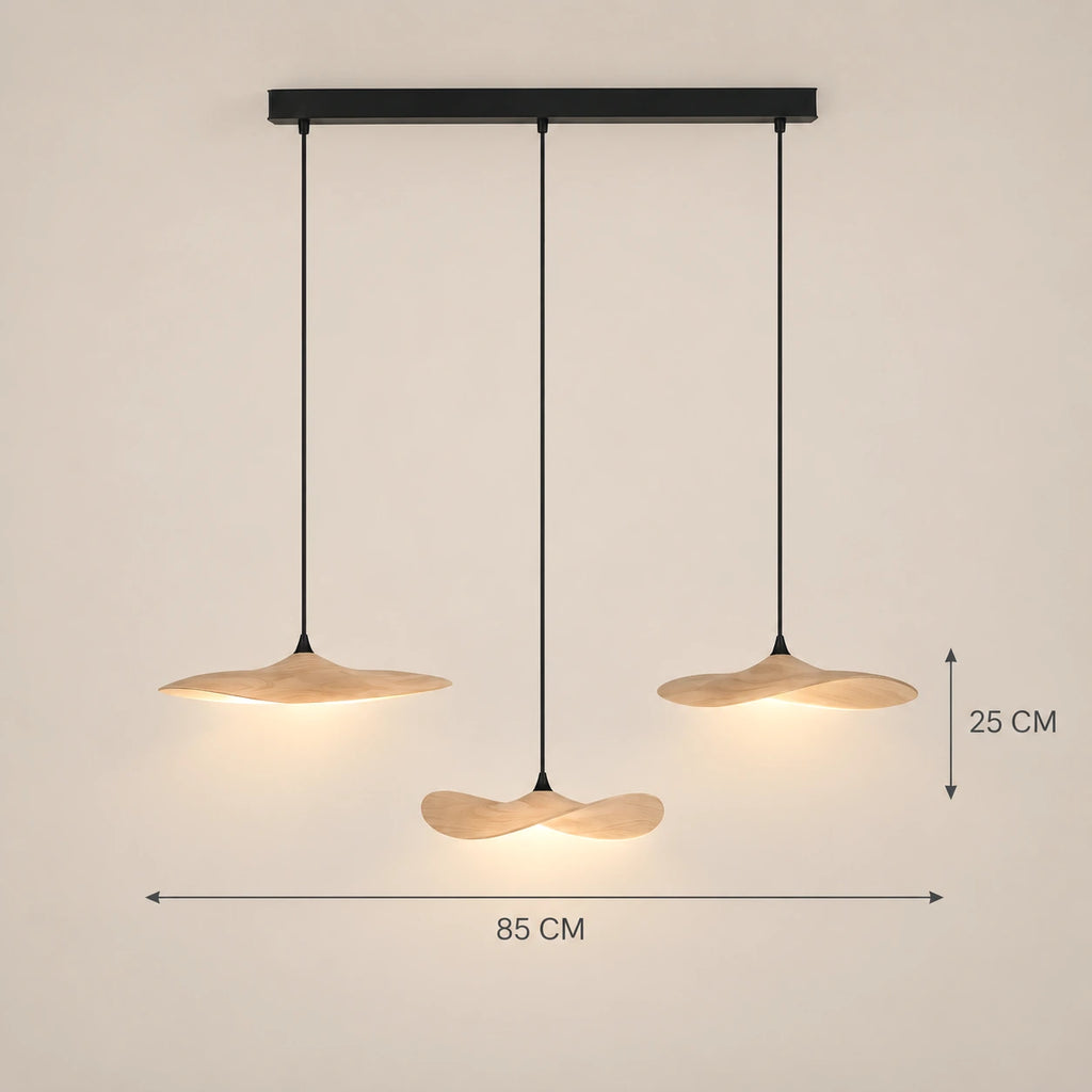 Lustre Bois 3 Feuilles claire - dimensions