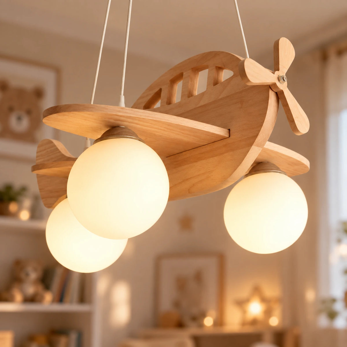 Lustre Enfant Avion Bois - zoom