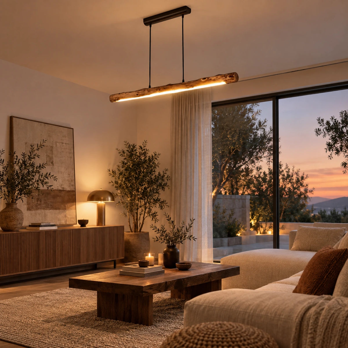 Lustre Bois Baton Naturel - ambiance