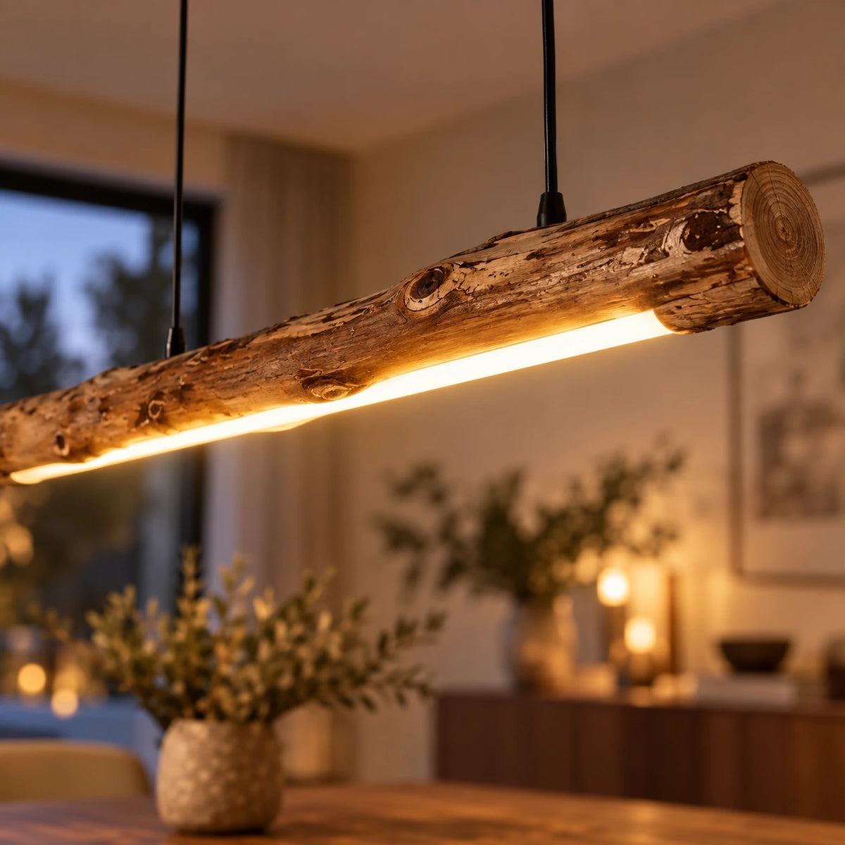 Lustre Bois Baton Naturel - zoom