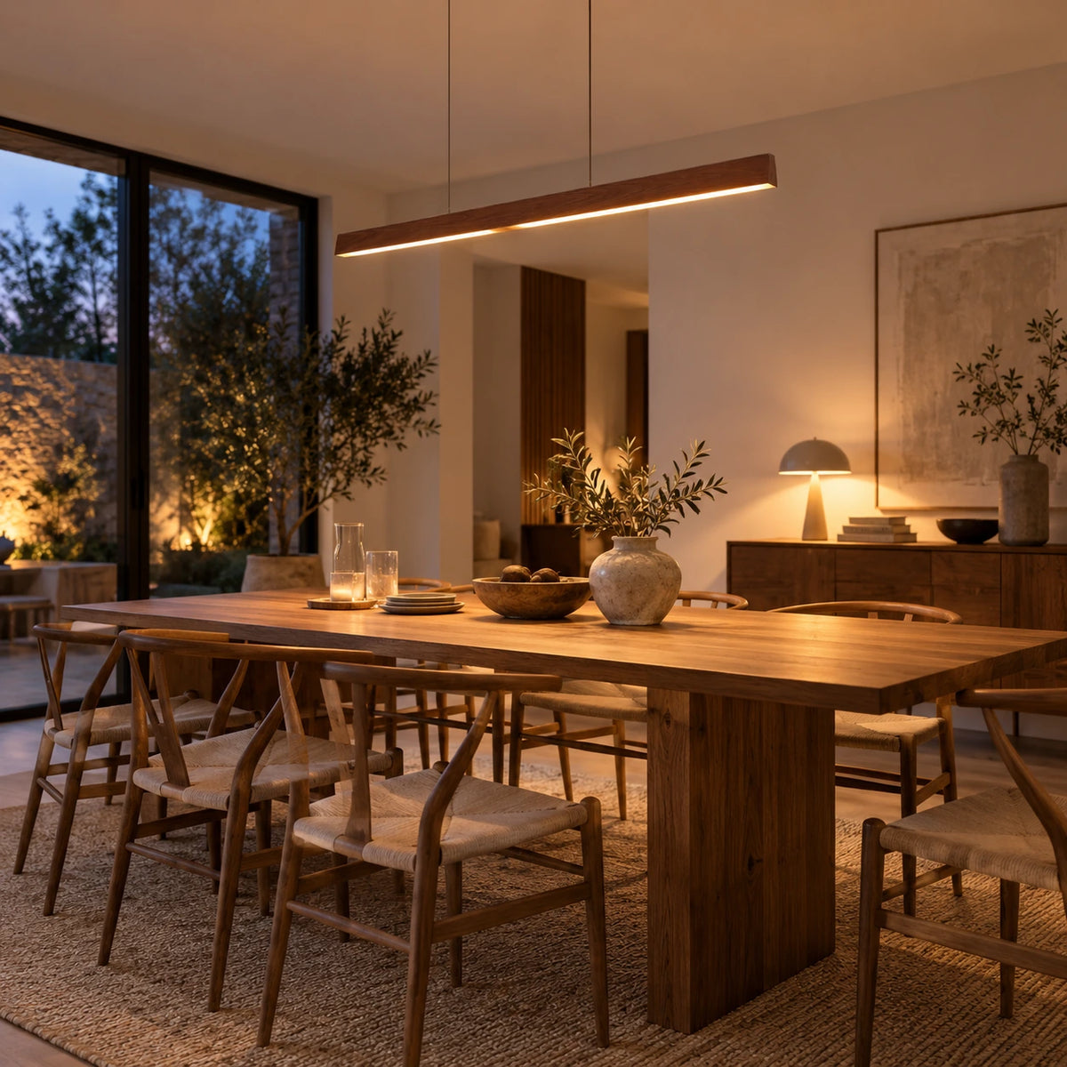 Lustre Moderne Barre Bois - ambiance