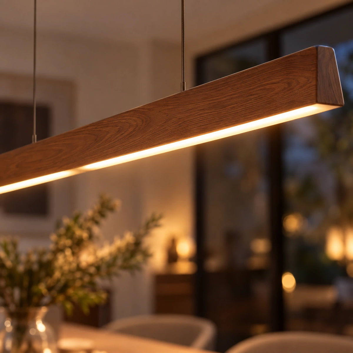 Lustre Moderne Barre Bois - zoom