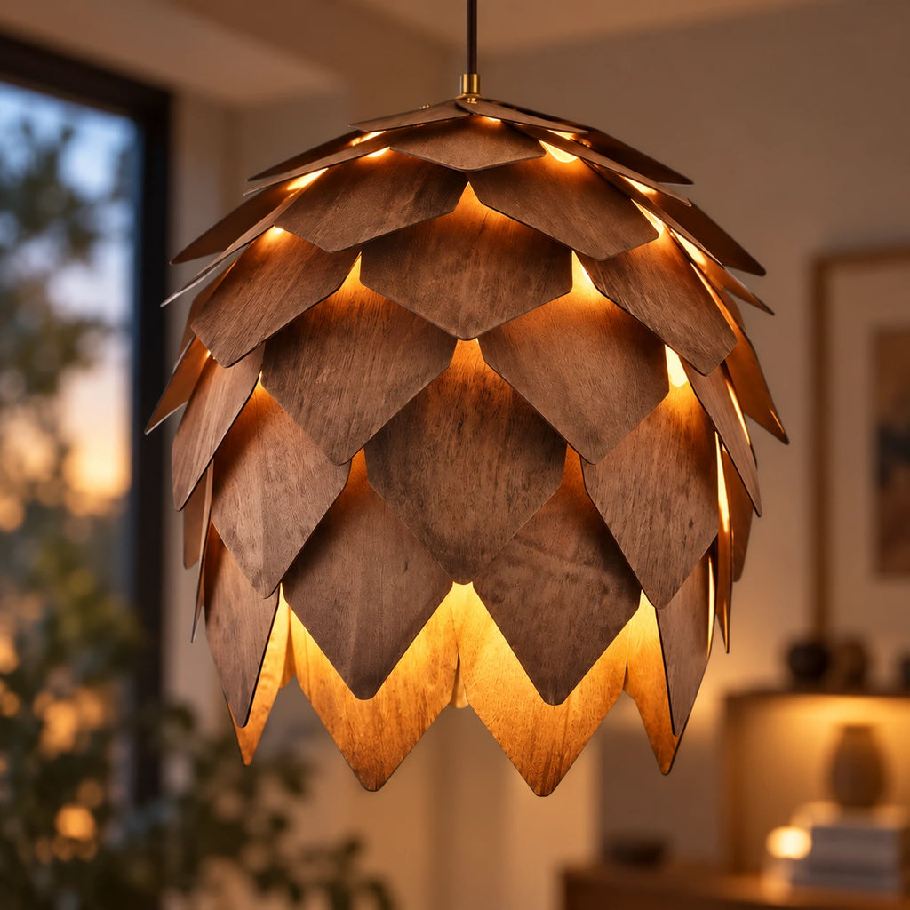 Lustre Bois Pomme de Pin - zoom
