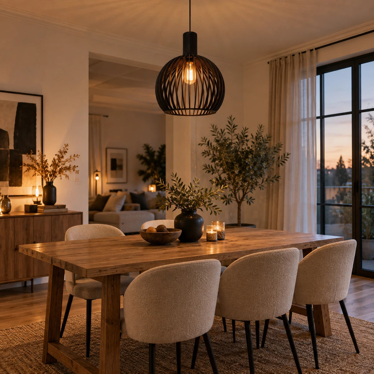 Lustre Bois Cloche Noir - ambiance