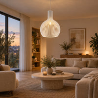 Lustre Bois Cloche Blanc - ambiance