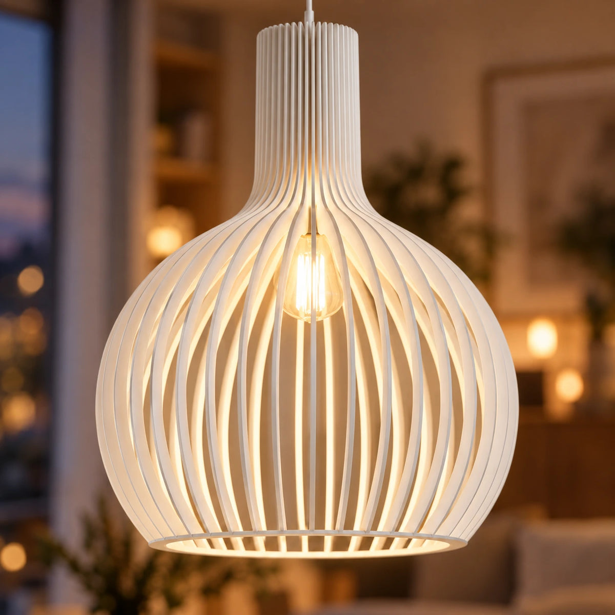 Lustre Bois Cloche Blanc - zoom