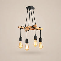 Lustre Industriel Bois 4 Ampoules - packshot