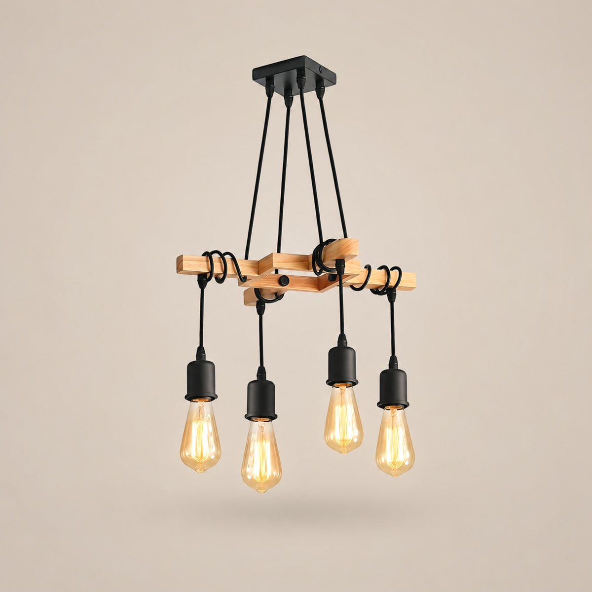 Lustre Industriel Bois 4 Ampoules - packshot