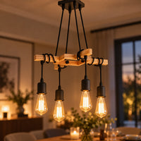 Lustre Industriel Bois 4 Ampoules - zoom