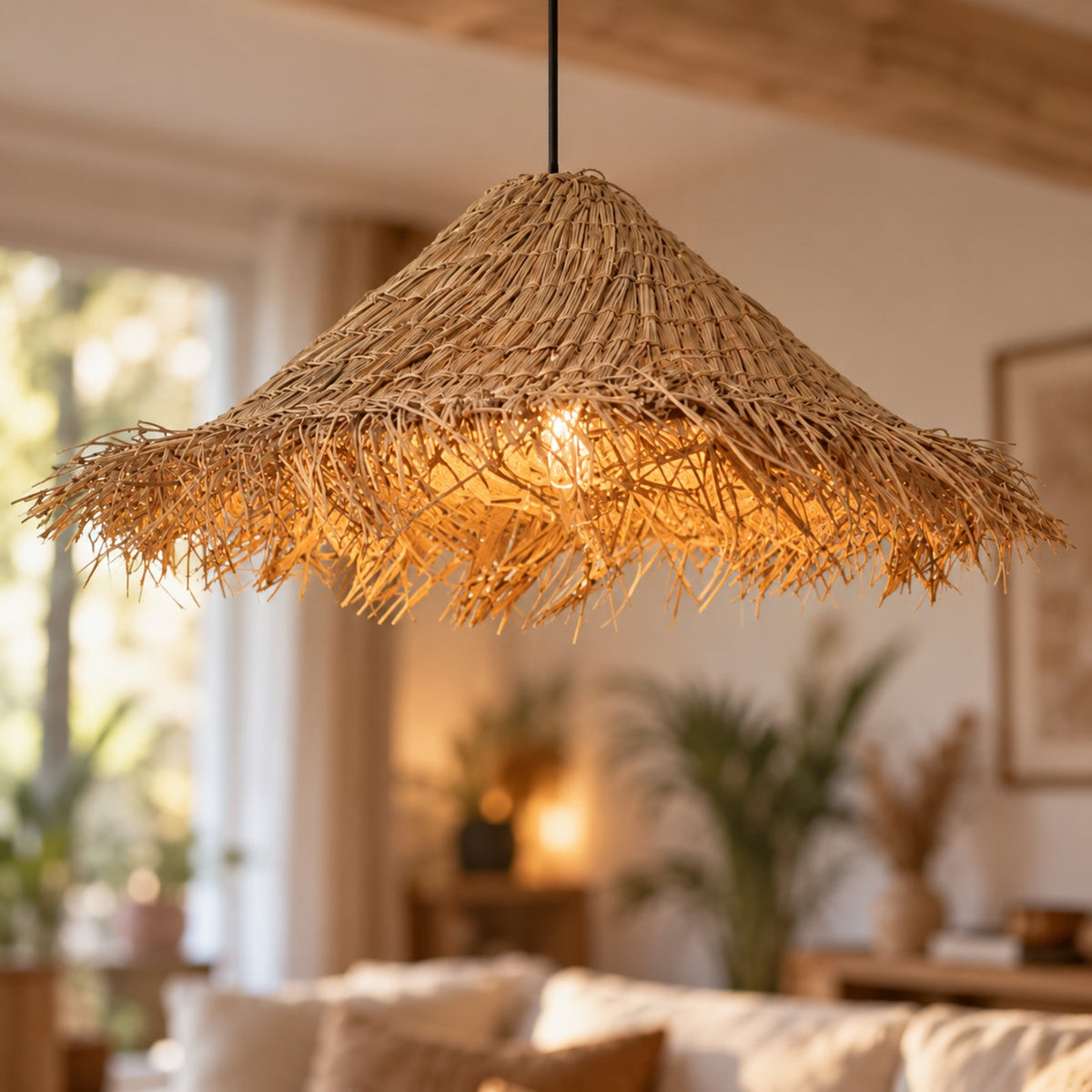 Lustre Chapeau Rotin - zoom