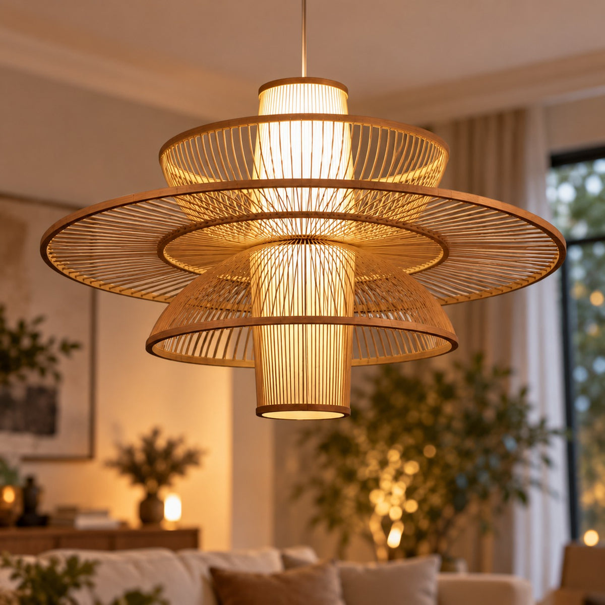Lustre Libellule Rotin - zoom