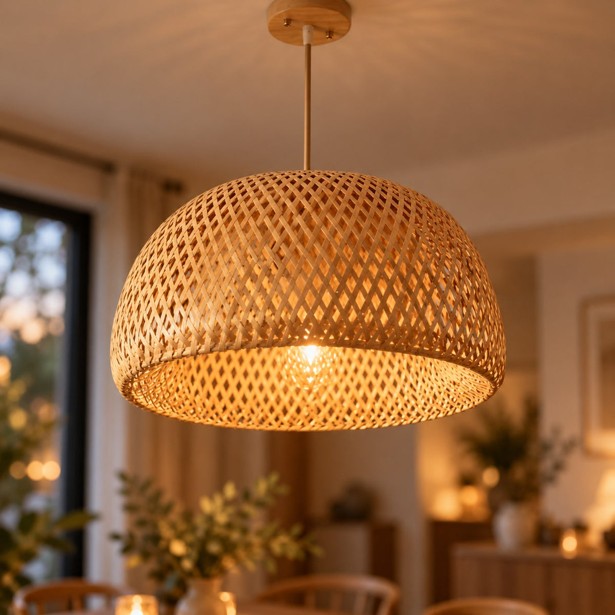 Lustre Rotin Petit Dôme - zoom