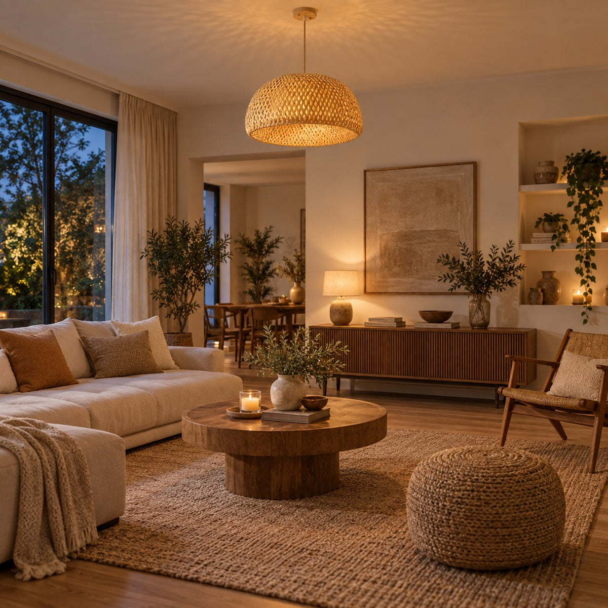 Lustre Rotin Dôme - ambiance