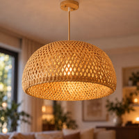Lustre Rotin Dôme - zoom