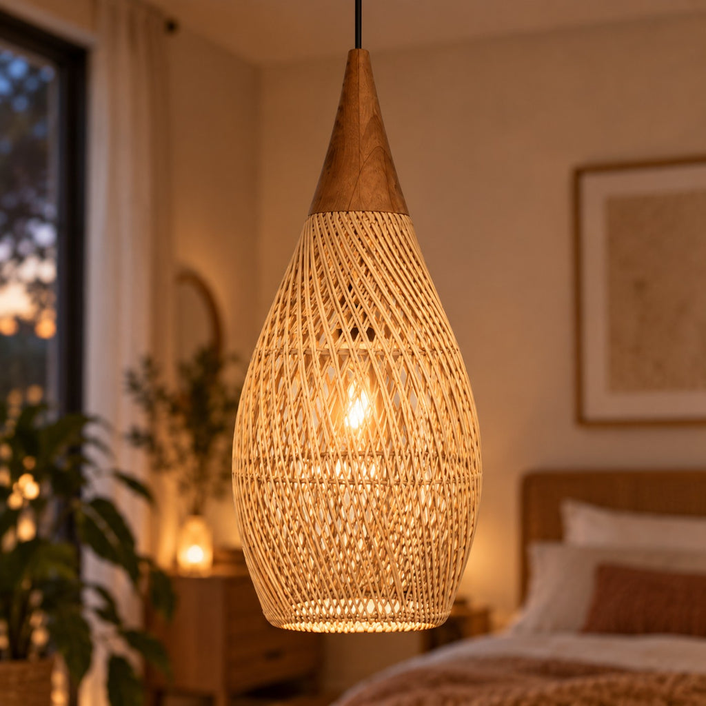 Lustre Rotin Goutte d'Eau - zoom
