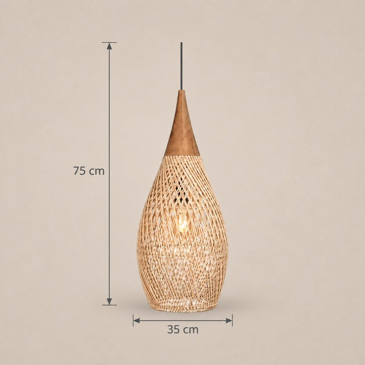 Lustre Rotin Goutte d'Eau - dimensions