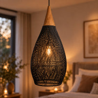 Lustre Rotin Goutte d'Eau Noir - zoom