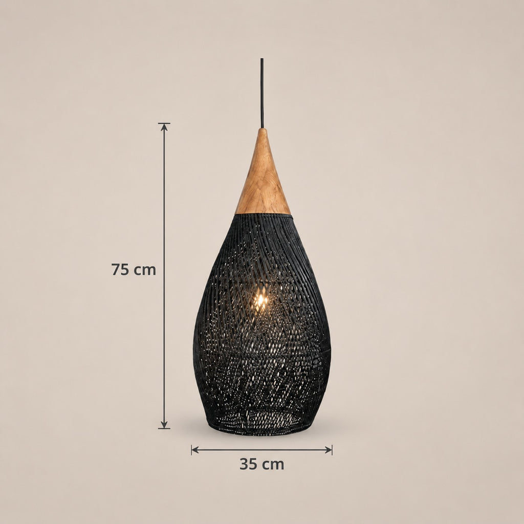 Lustre Rotin Goutte d'Eau Noir - dimensions
