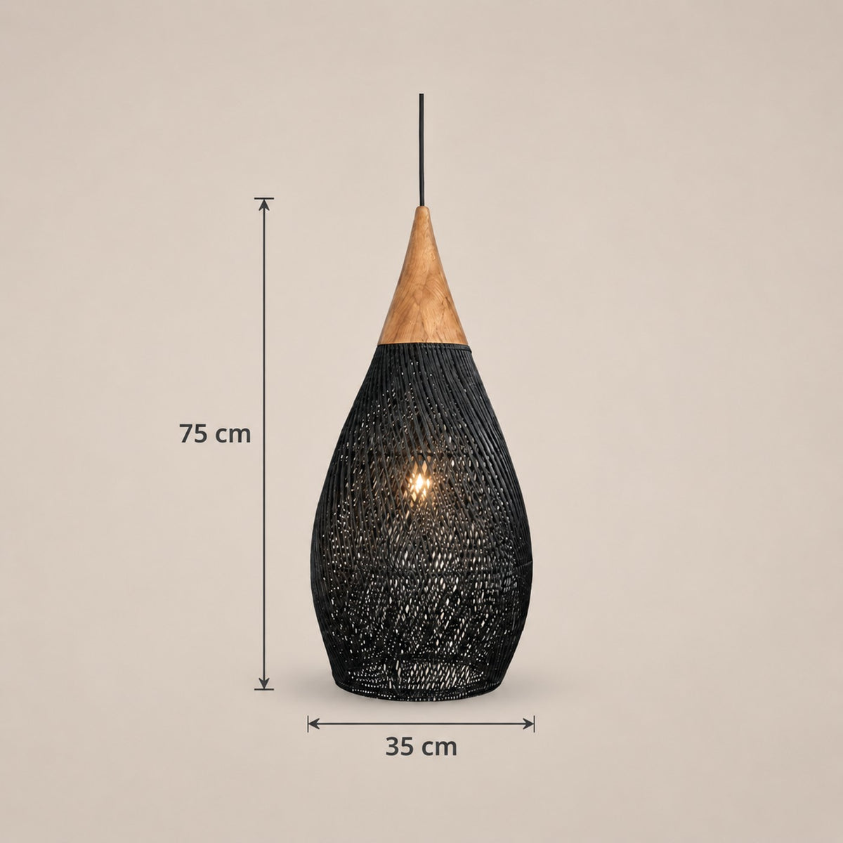 Lustre Rotin Goutte d'Eau Noir - dimensions