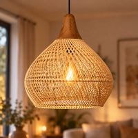 Lustre Rotin Cloche Inversée - zoom