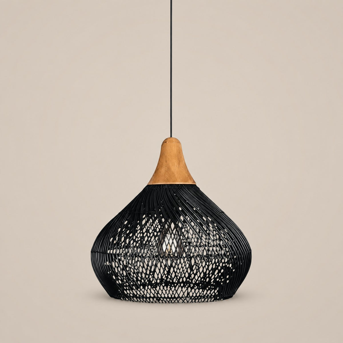 Lustre Rotin Cloche Inversée Noir - packshot