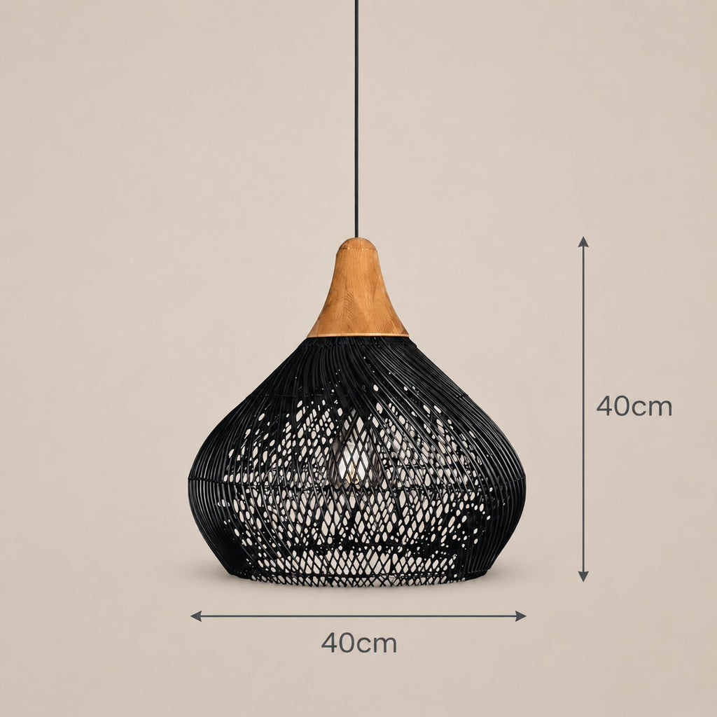 Lustre Rotin Cloche Inversée Noir - dimensions