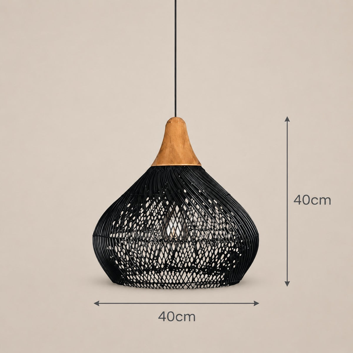 Lustre Rotin Cloche Inversée Noir - dimensions